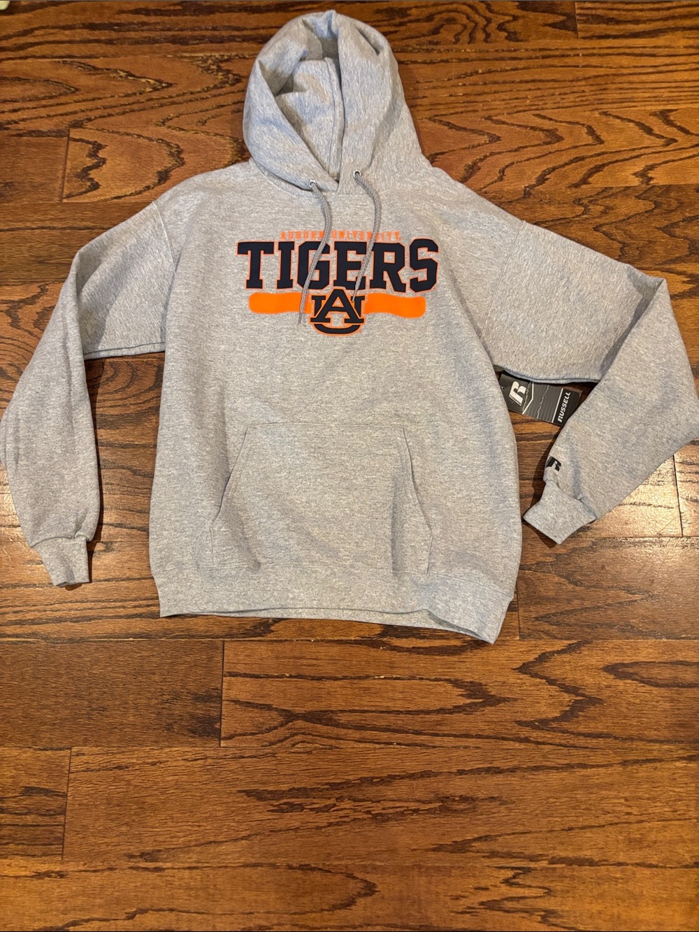 Russell Athletic Heather Gray Auburn Tigers Hoodie with Navy & Orange Logo